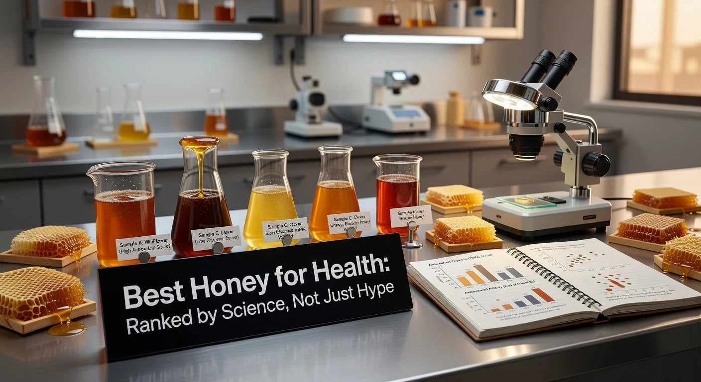 Professional header image for list-based article: Best Honey for Health: Ranked by Science, Not Just Hype