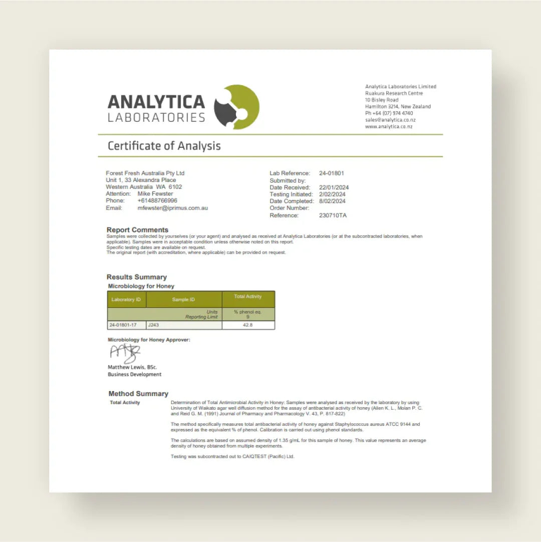 Raw Active Jarrah Honey TA40+ - Forest Fresh Honey