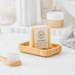 Natural Relaxation Jarrah honey soap with white clay in clean bathroom